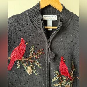 HEIRLOOM COLLECTIBLES Cardinal Cardigan Sweater Beaded Embroidered Maximalist L